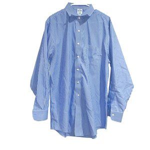 Brooks Brothers Slim Fit Striped Button Down Blue Neck 17 Mens Business Office